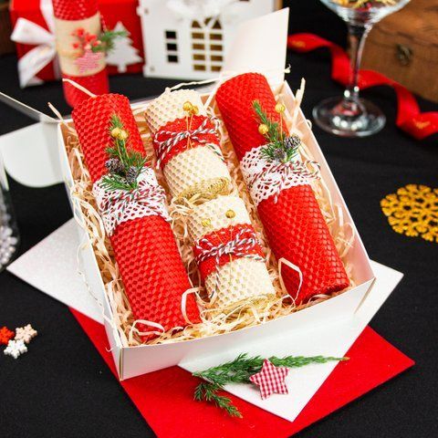 New Year's set of beeswax candles "Warmth of Christmas"