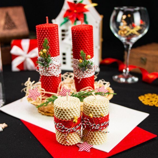 New Year's set of beeswax candles "Warmth of Christmas"